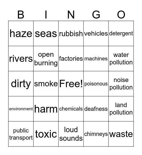 BINGO - Pollution  Bingo Card