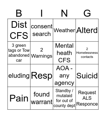 Dispatcher Bingo  October - November Bingo Card