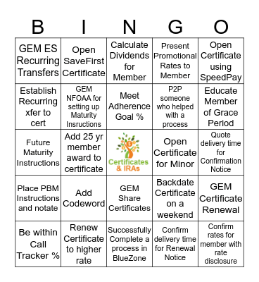 CERTIFICATES BINGO!!! Bingo Card