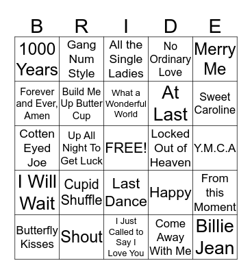 Wedding Song Bingo Card