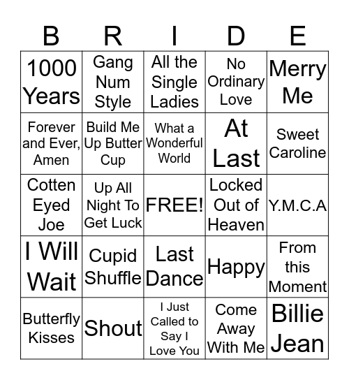 Wedding Song Bingo Card