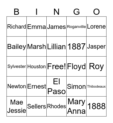 2019 Sylvester Family Reunion Beaumont, Texas Bingo Card