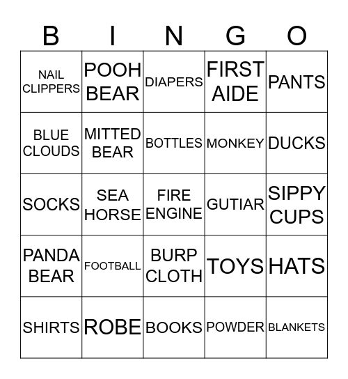 BABY GIFT BINGOB Bingo Card