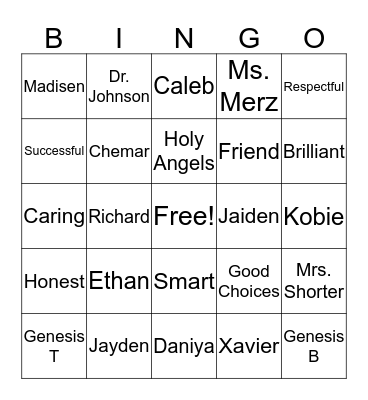 2nd Grade Bingo Card