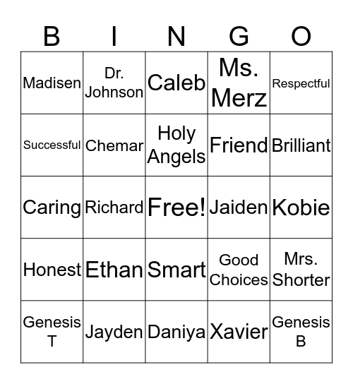 2nd Grade Bingo Card