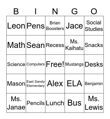 All About School Bingo Card