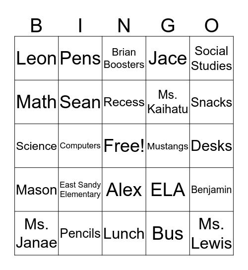 All About School Bingo Card