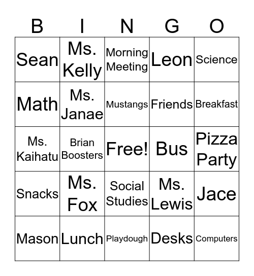 All About School Bingo Card