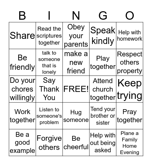 Acts of Love Bingo Card