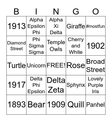 Panhel Bingo Card