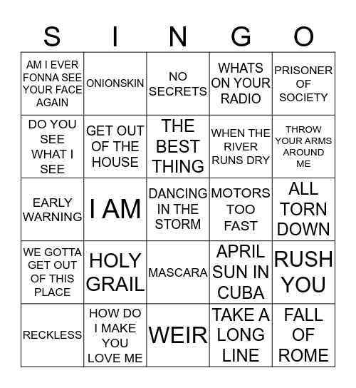 411 RED HOT SUMMER TOUR 2020 Bingo Card