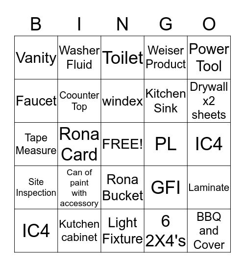 Rona Bingo Card