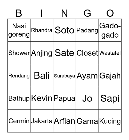 Untitled Bingo Card