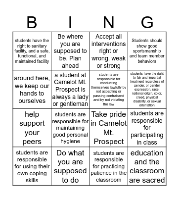 Reinforcement Bingo Card