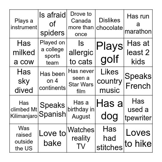 BINGO Card