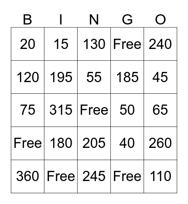 Time Intervals Bingo Card