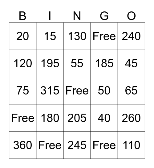 Time Intervals Bingo Card