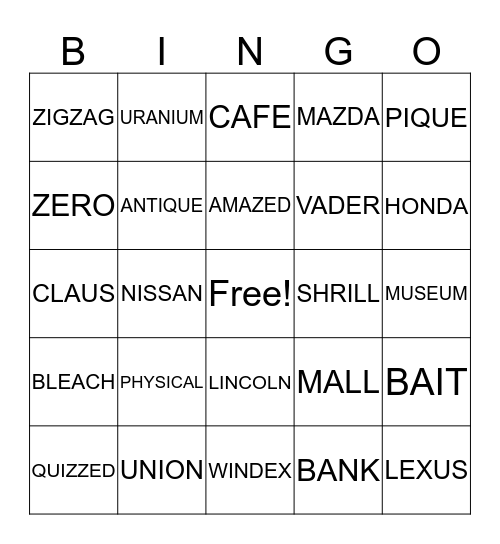 Untitled Bingo Card