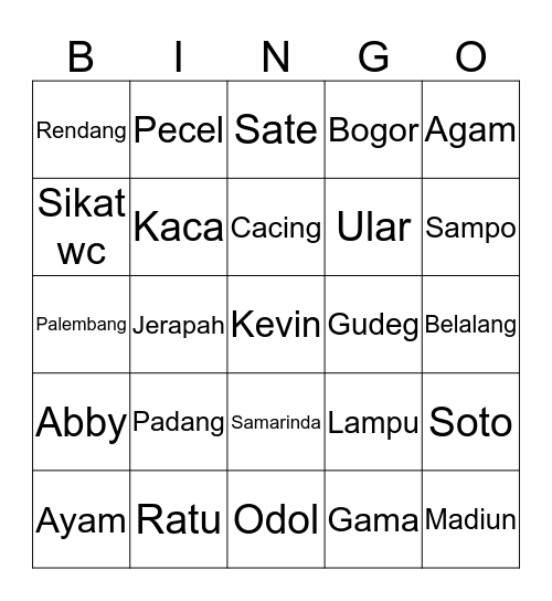 Menang dong Bingo Card