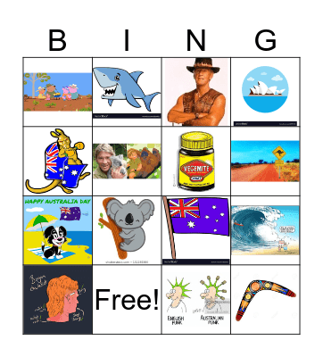 Australian Bingo  Bingo Card