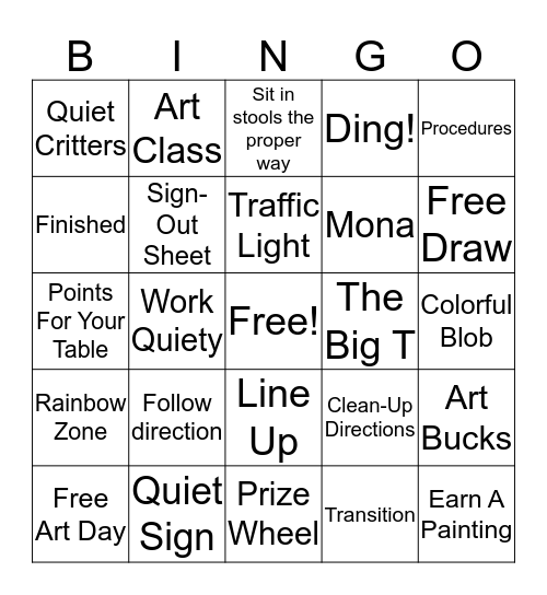 Art Expectations Bingo Card