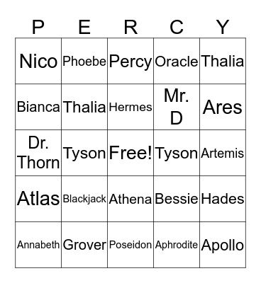 Percy Jackson Bingo Card