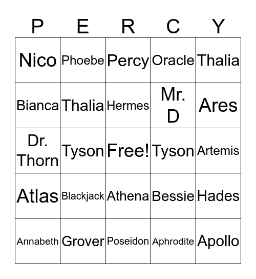 Percy Jackson Bingo Card