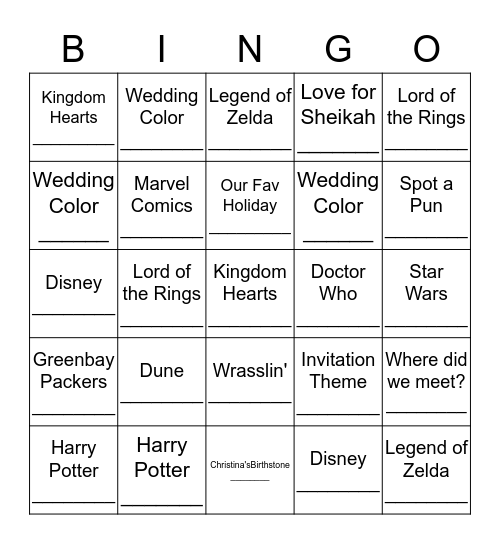 Wedding References: Spot the Use (How or Where)  Bingo Card