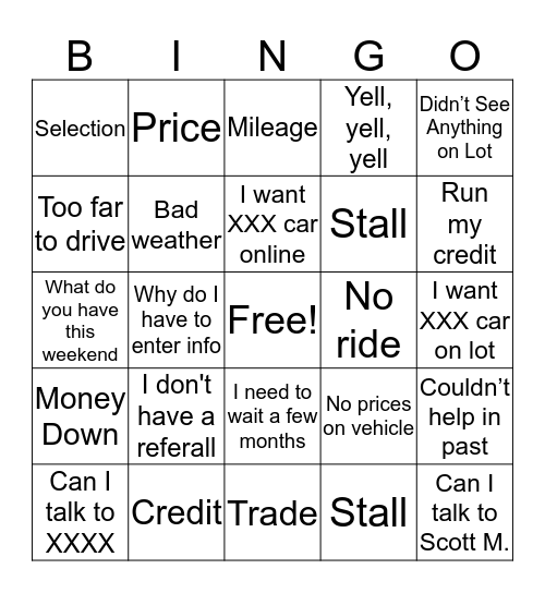 Objection Bingo Card