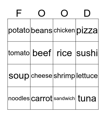 Food Bingo Card