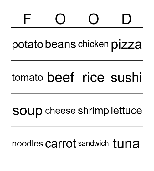 Food Bingo Card