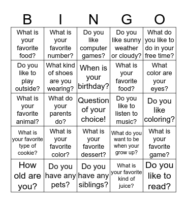 Get To Know Me Bingo Card