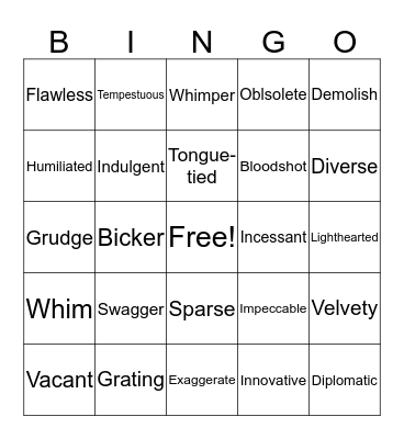 Vocabulary Bingo Card