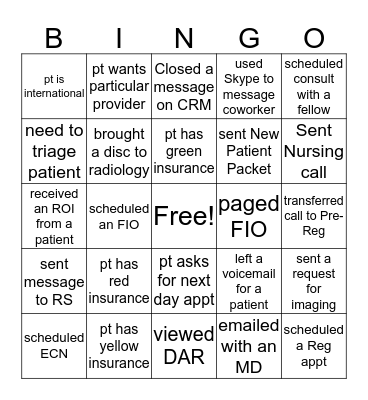 NPC Shadowing Bingo  Bingo Card