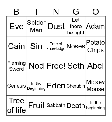 Creation Bingo Card