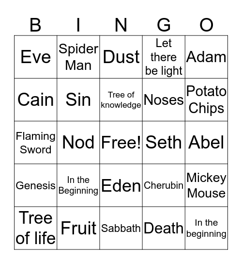 Creation Bingo Card