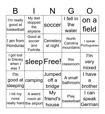 8th grade Get to Know Me Bingo Card