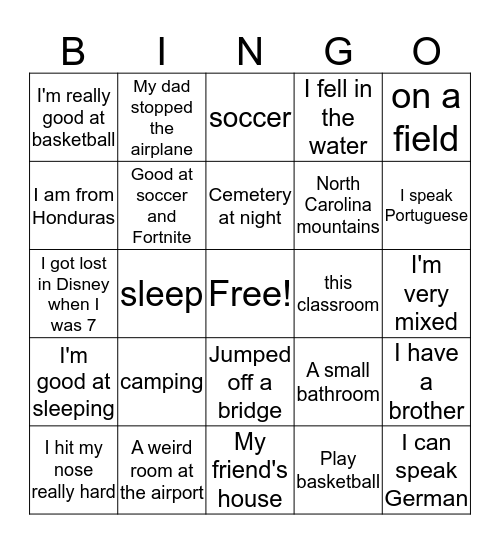 8th grade Get to Know Me Bingo Card