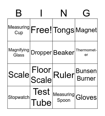 Science Tools Bingo Card