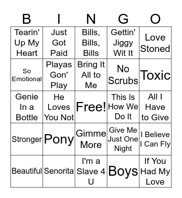 90's Pop Bingo Card