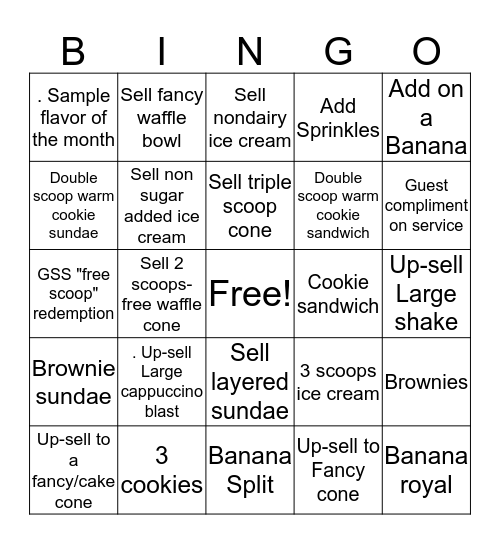 Baskin-Robbins Bingo Card