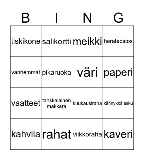 Koll på pengar Bingo Card