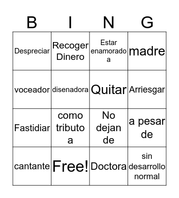Spanish Bingo Card