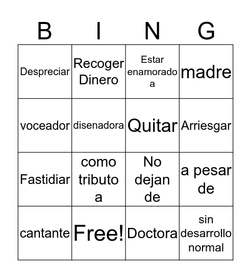 Spanish Bingo Card