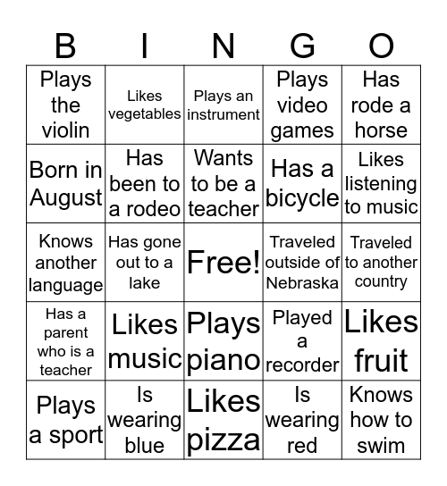 Music class bingo Card