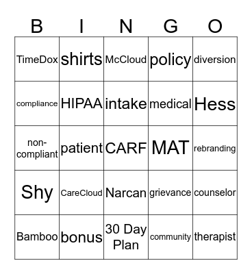 OVP Health Annual Training BINGO Card