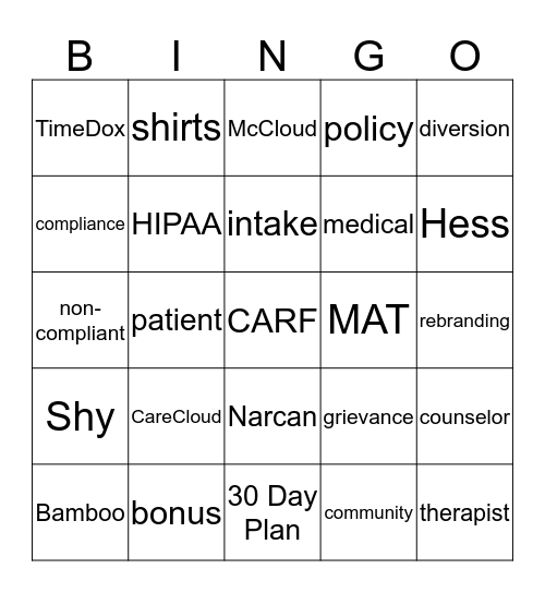 OVP Health Annual Training BINGO Card