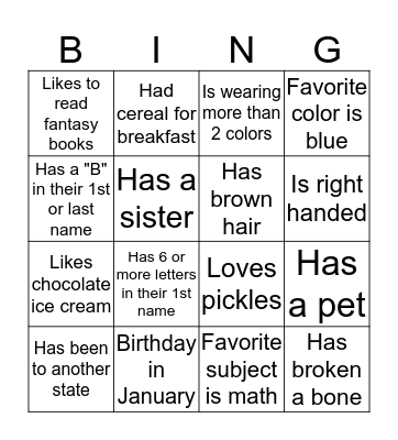 Get to know your classmates! Bingo Card