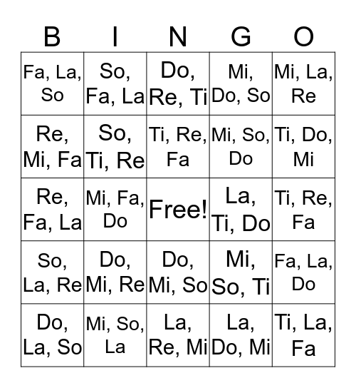 Scale Degree Identification Bingo Card