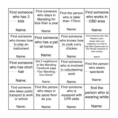 Marsiling - Makan Kaki Bingo Game! Bingo Card